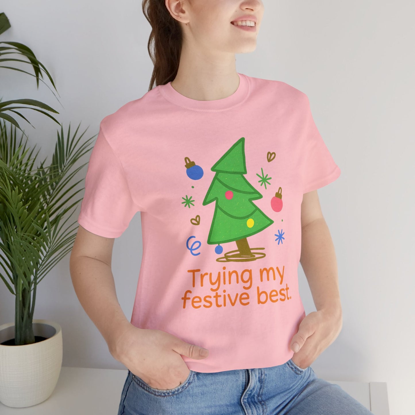 Trying My Festive Best – Cute Holiday Tree Graphic Tee | Funny Christmas T-Shirt | Soft Unisex Comfort Tee - Spirit Stitch