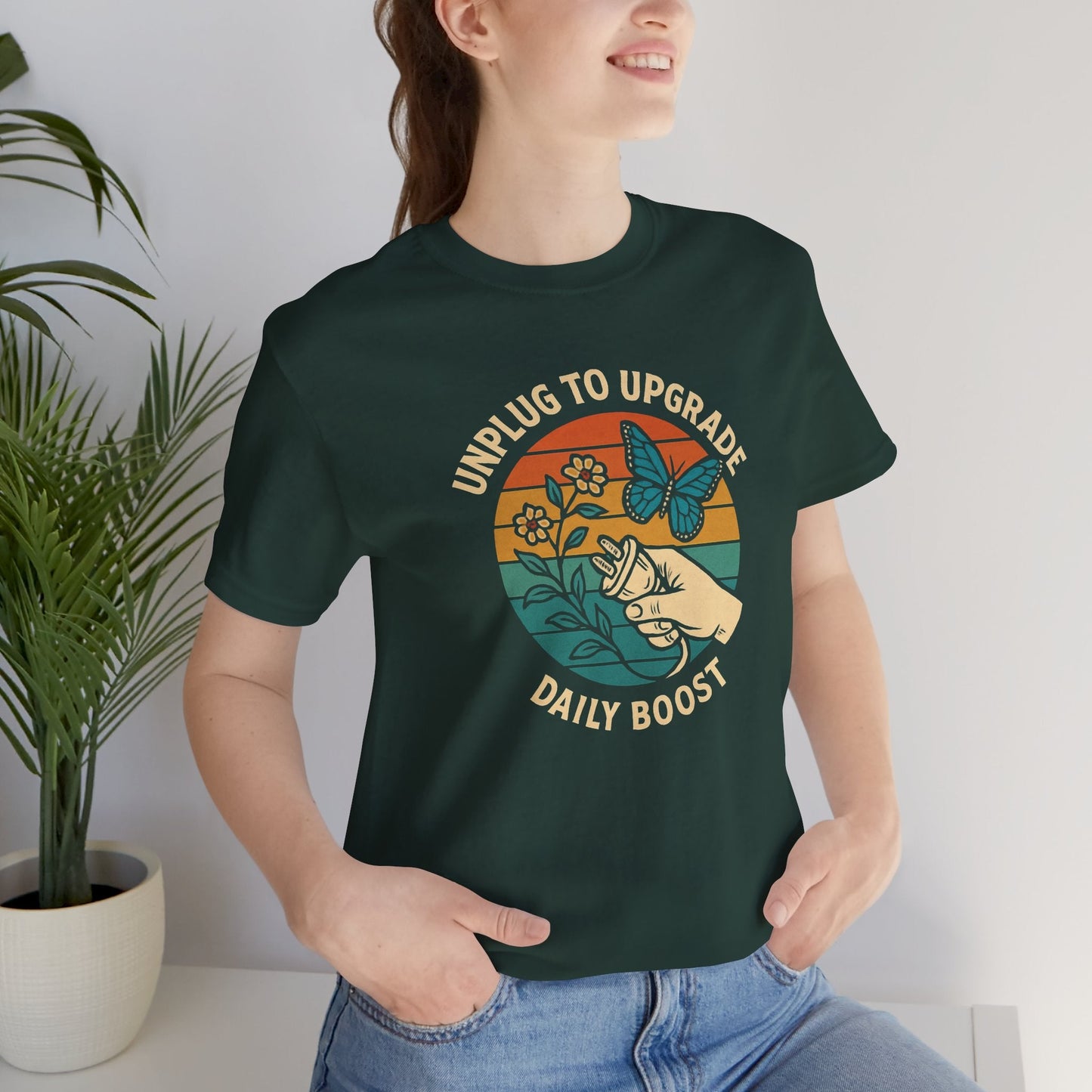 Unplug to Upgrade Shirt | Mindful Living Tee | Daily Boost Nature Top | Gentle Rebels Collection - Spirit Stitch