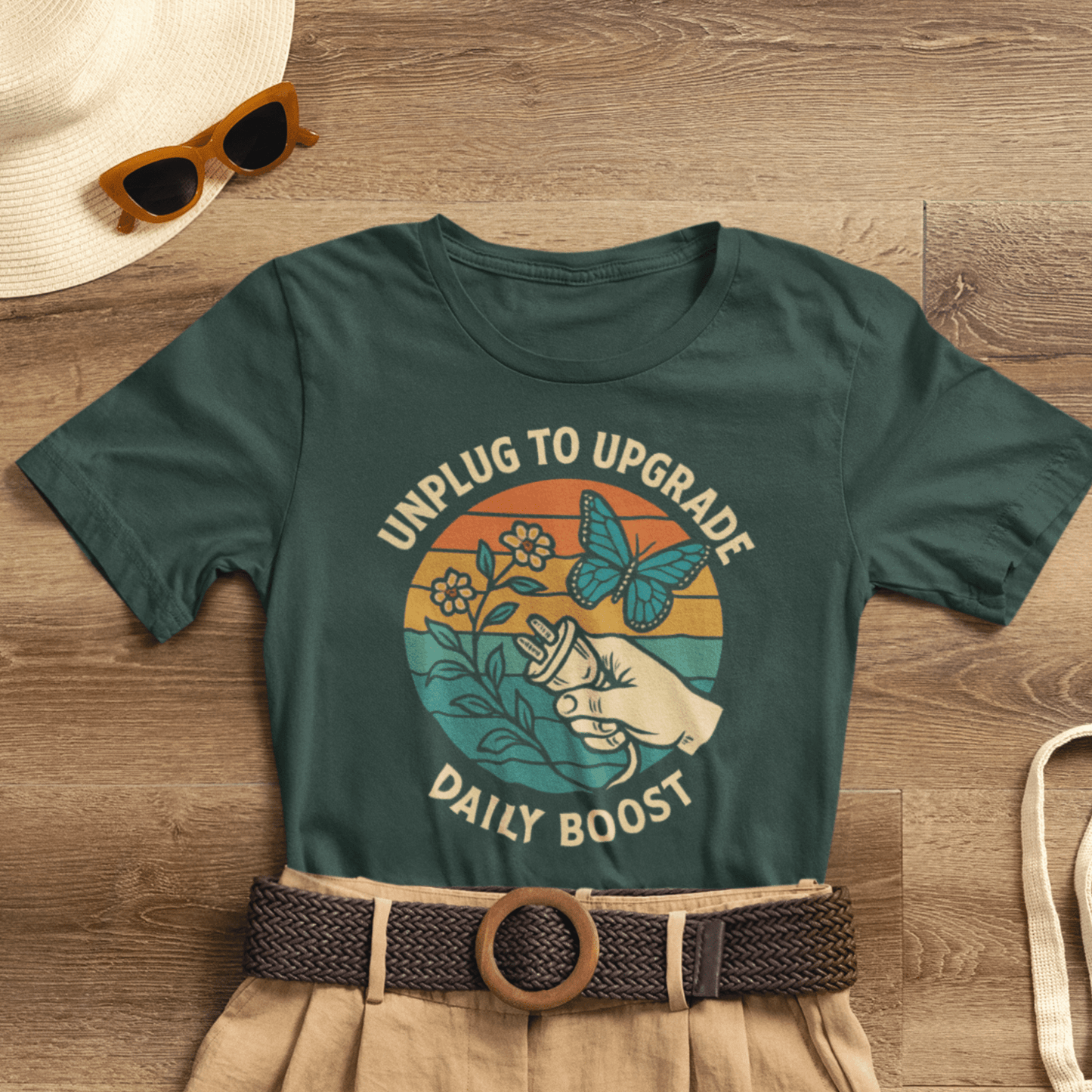 Unplug to Upgrade Shirt | Mindful Living Tee | Daily Boost Nature Top | Gentle Rebels Collection - Spirit Stitch
