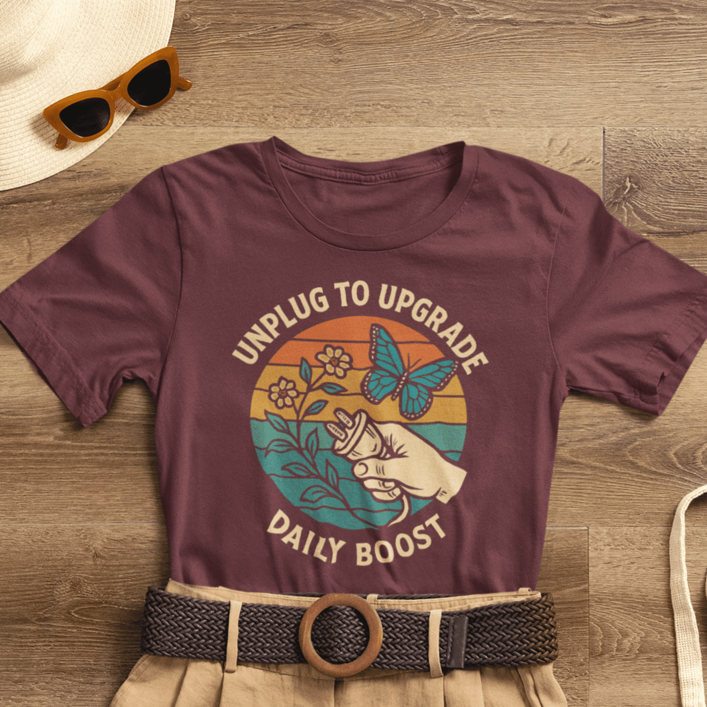 Unplug to Upgrade Shirt | Mindful Living Tee | Daily Boost Nature Top | Gentle Rebels Collection - Spirit Stitch