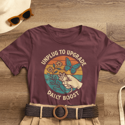 Unplug to Upgrade Shirt | Mindful Living Tee | Daily Boost Nature Top | Gentle Rebels Collection - Spirit Stitch