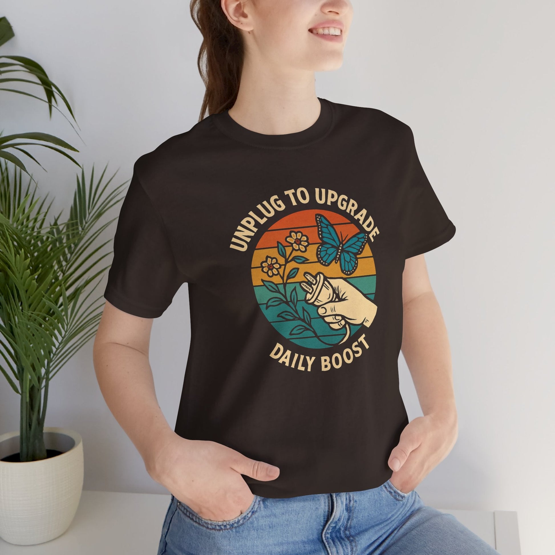 Unplug to Upgrade Shirt | Mindful Living Tee | Daily Boost Nature Top | Gentle Rebels Collection - Spirit Stitch