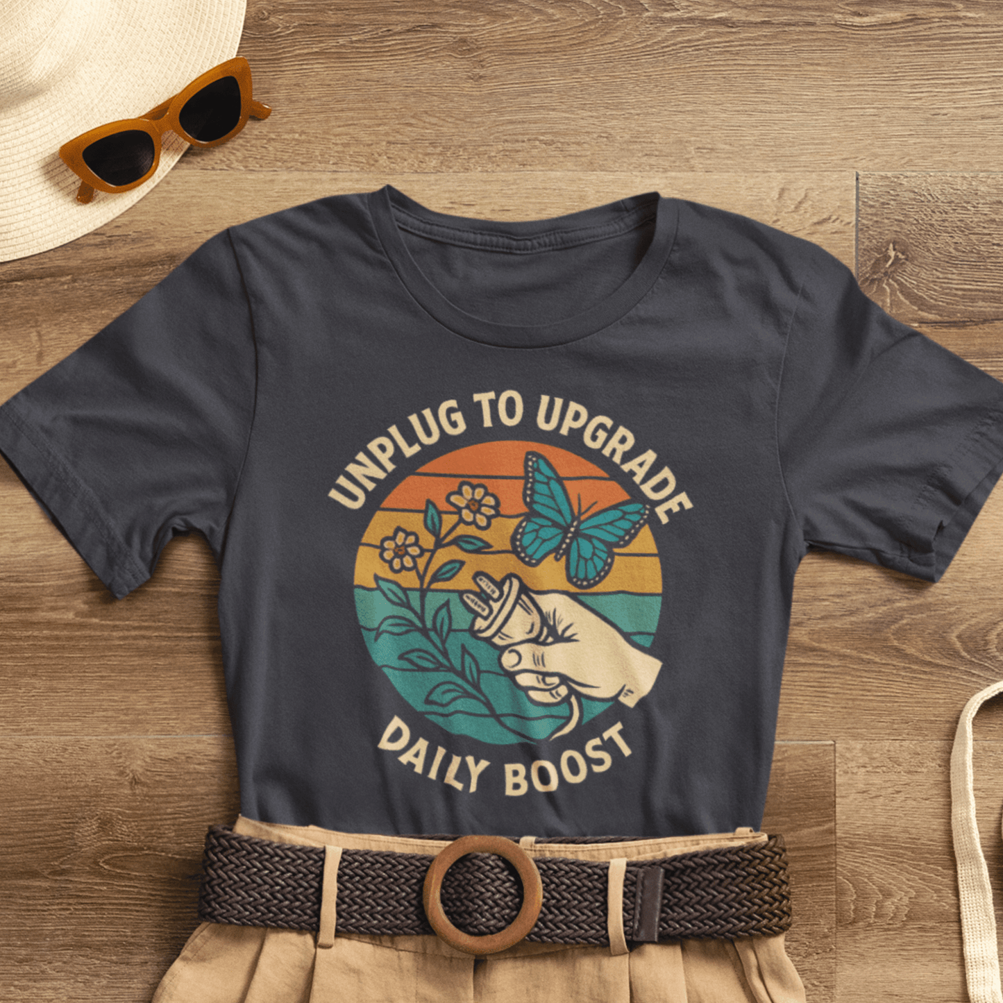 Unplug to Upgrade Shirt | Mindful Living Tee | Daily Boost Nature Top | Gentle Rebels Collection - Spirit Stitch