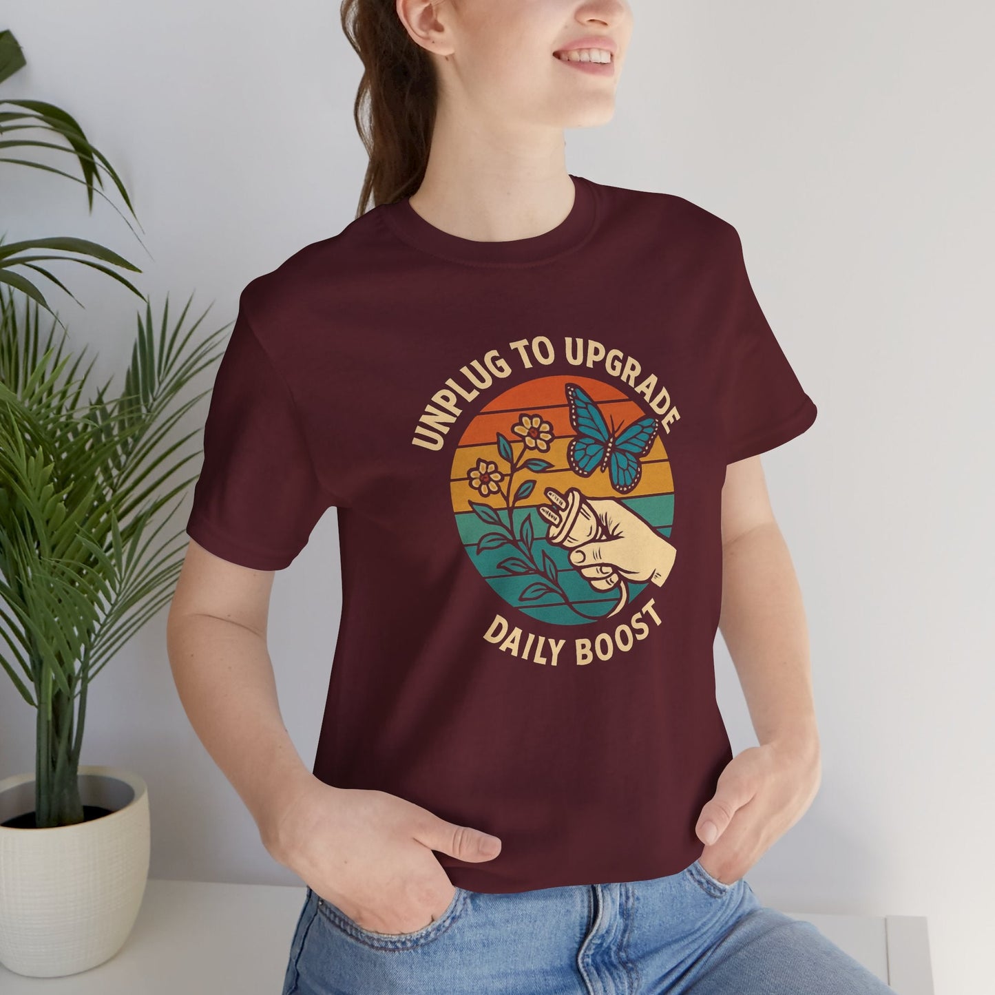 Unplug to Upgrade Shirt | Mindful Living Tee | Daily Boost Nature Top | Gentle Rebels Collection - Spirit Stitch