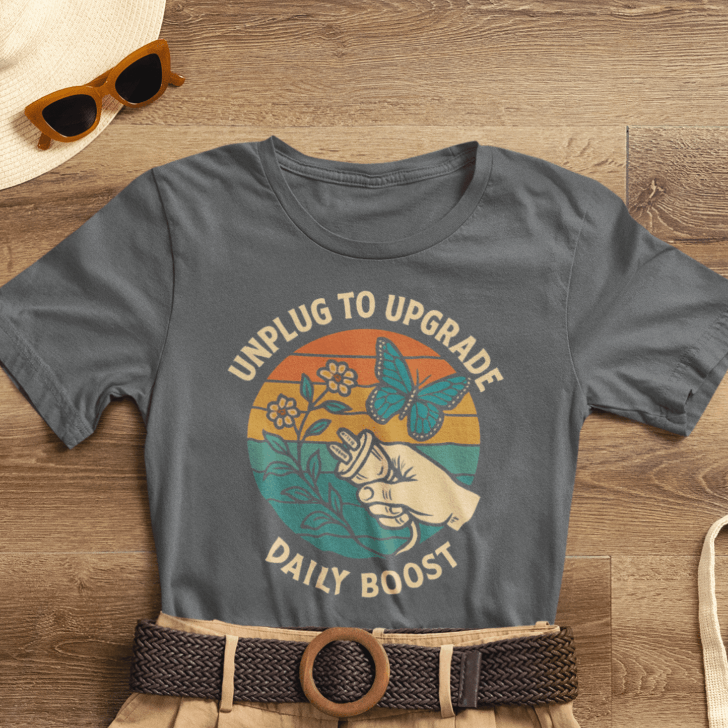 Unplug to Upgrade Shirt | Mindful Living Tee | Daily Boost Nature Top | Gentle Rebels Collection - Spirit Stitch