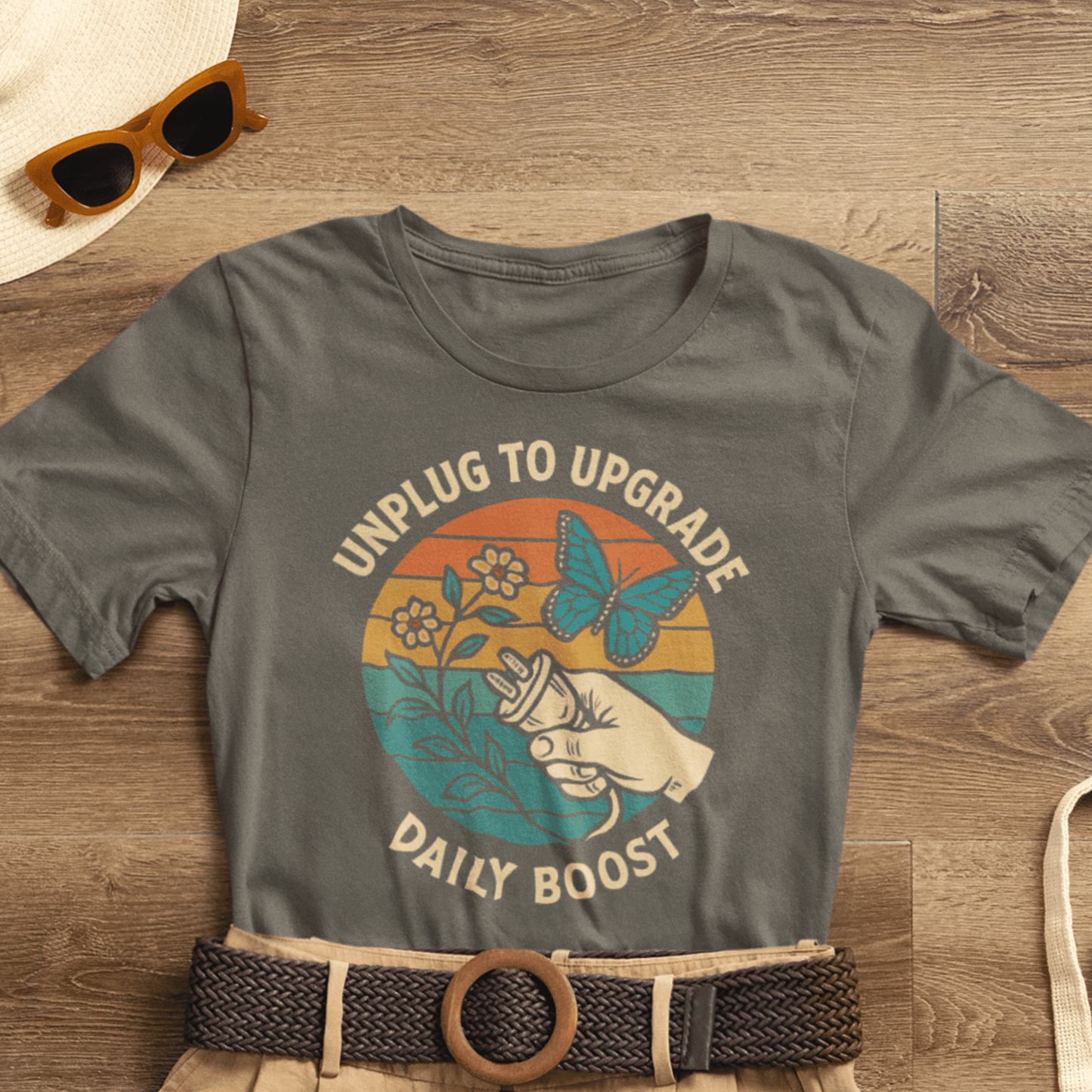 Unplug to Upgrade Shirt | Mindful Living Tee | Daily Boost Nature Top | Gentle Rebels Collection - Spirit Stitch