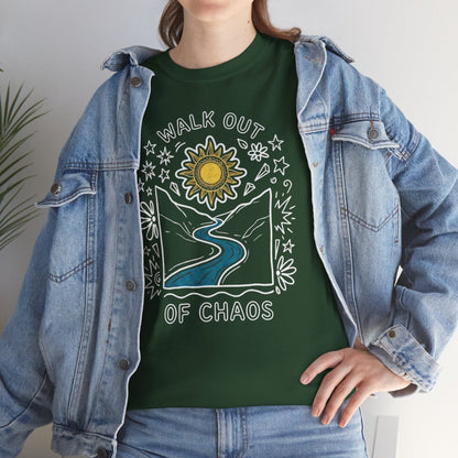 Walk Out of Chaos Shirt | Classic Heavy Cotton Tee | Healing Journey Tee | Spiritual Nature Gift | Sun River Floral Shirt - Spirit Stitch