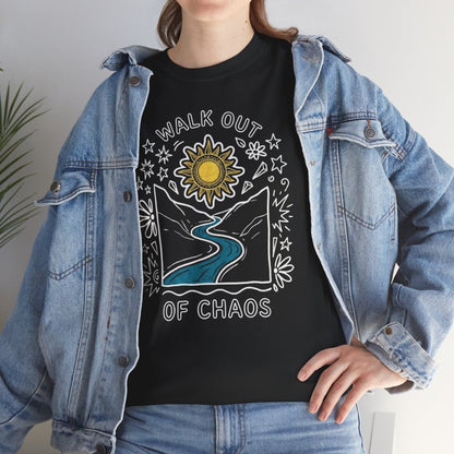 Walk Out of Chaos Shirt | Classic Heavy Cotton Tee | Healing Journey Tee | Spiritual Nature Gift | Sun River Floral Shirt - Spirit Stitch