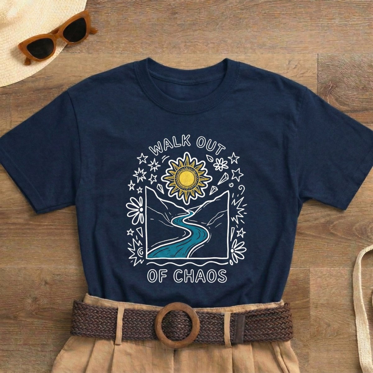Walk Out of Chaos Shirt | Classic Heavy Cotton Tee | Healing Journey Tee | Spiritual Nature Gift | Sun River Floral Shirt - Spirit Stitch