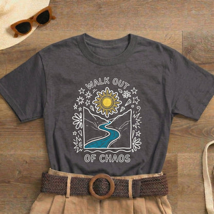Walk Out of Chaos Shirt | Classic Heavy Cotton Tee | Healing Journey Tee | Spiritual Nature Gift | Sun River Floral Shirt - Spirit Stitch