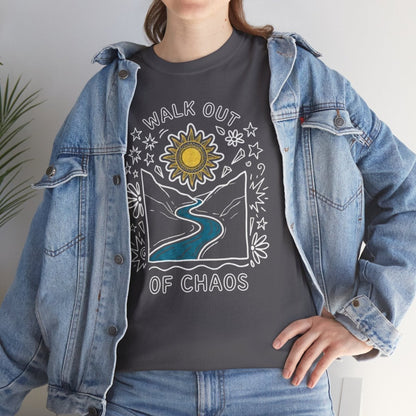Walk Out of Chaos Shirt | Classic Heavy Cotton Tee | Healing Journey Tee | Spiritual Nature Gift | Sun River Floral Shirt - Spirit Stitch