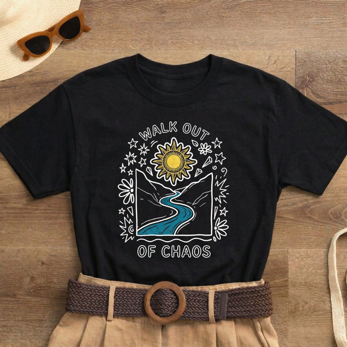 Walk Out of Chaos Shirt | Classic Heavy Cotton Tee | Healing Journey Tee | Spiritual Nature Gift | Sun River Floral Shirt - Spirit Stitch