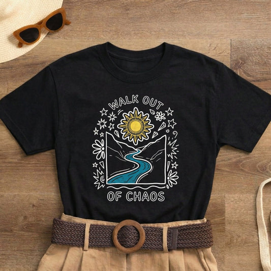 Walk Out of Chaos Shirt | Classic Heavy Cotton Tee | Healing Journey Tee | Spiritual Nature Gift | Sun River Floral Shirt - Spirit Stitch