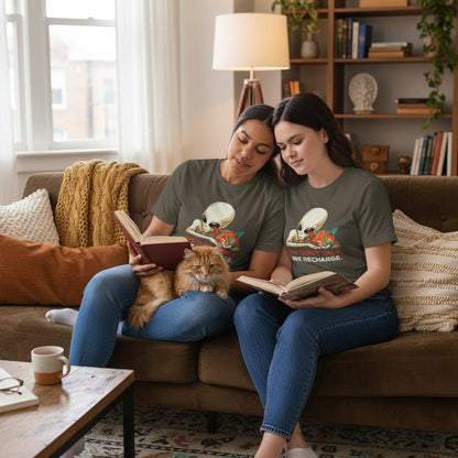 We Don't Talk We Recharge T-Shirt | Alien Cat Introvert Tee | Funny Spiritual Gift for Cat Lovers - Spirit Stitch