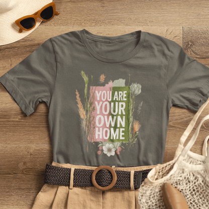 Botanical affirmation T-shirt from Printify featuring nature-inspired self-love message and casual fit.