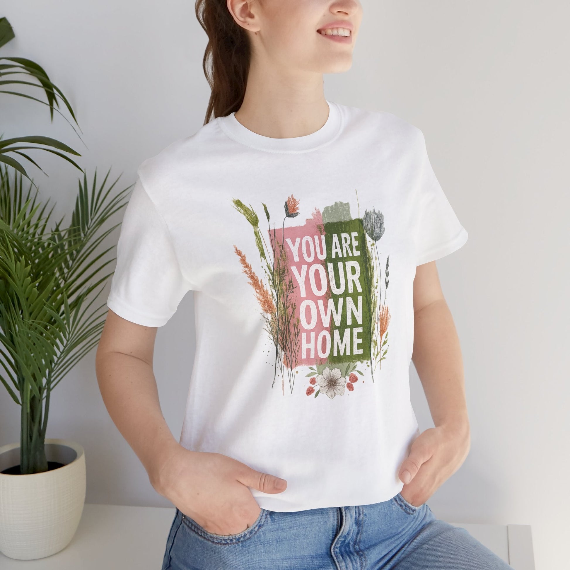 Botanical affirmation T-shirt by Printify featuring nature-inspired self-love design on a comfortable cotton tee.