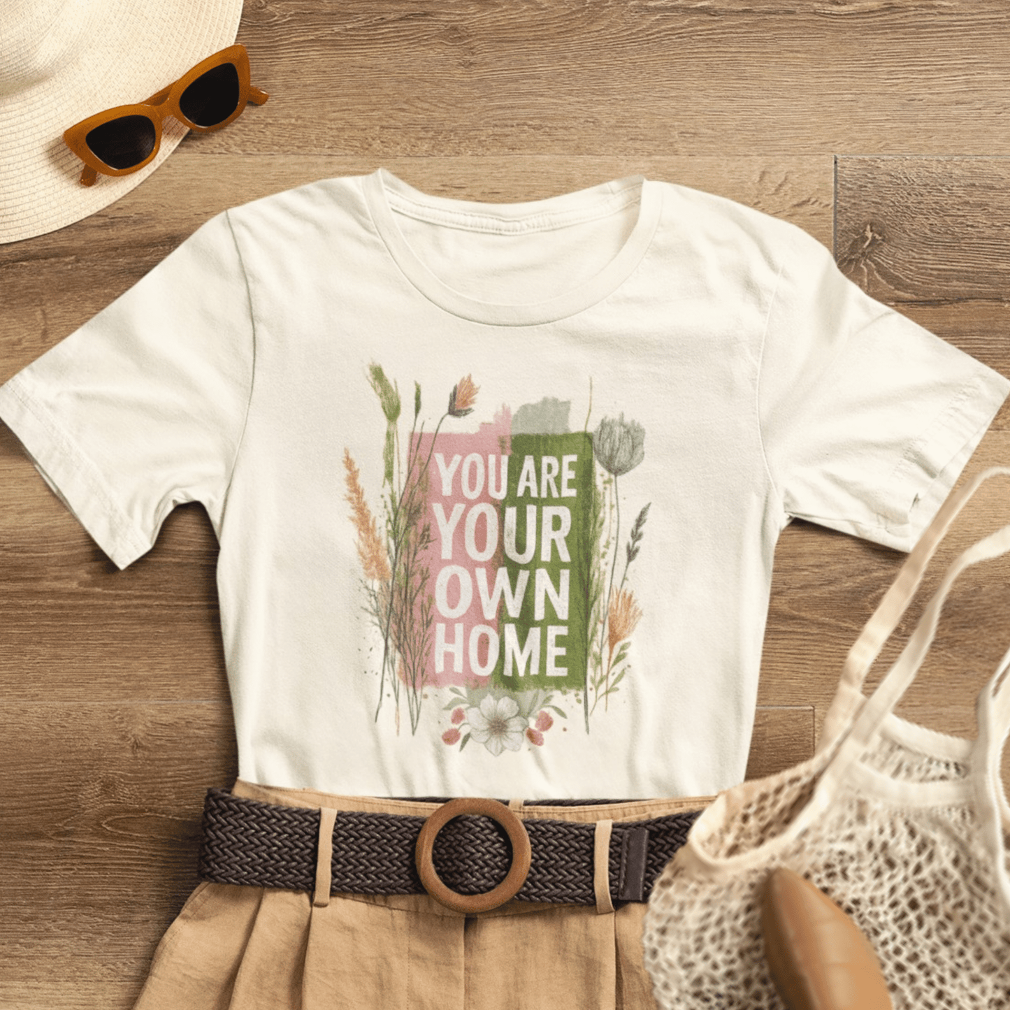Botanical affirmation T-shirt by Printify featuring nature-inspired self-love message on a comfortable casual tee.