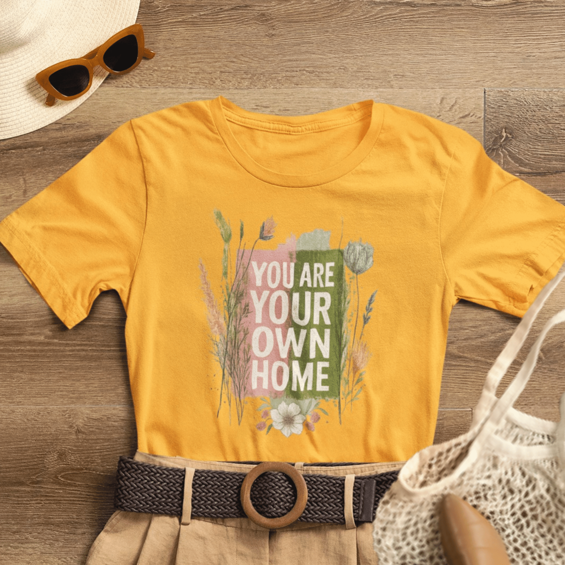 Botanical affirmation T-shirt from Printify featuring nature-inspired self-love message, casual unisex cotton tee.