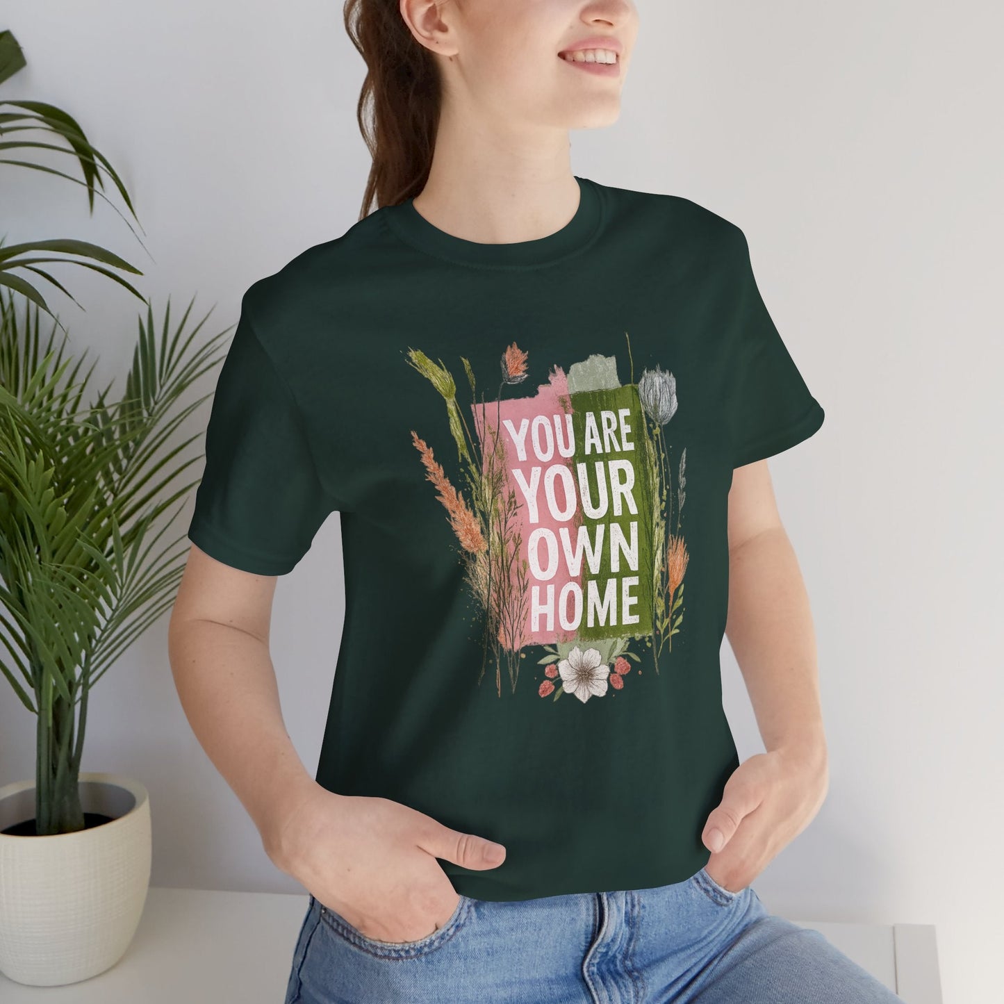 Botanical affirmation T-shirt by Printify featuring nature-inspired self-love quote on a comfortable casual tee.