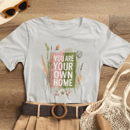 Botanical affirmation T-shirt from Printify featuring nature-inspired self-love message, casual fit, and soft fabric.