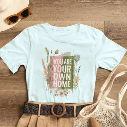 Botanical affirmation T-shirt by Printify featuring nature-inspired self-love message on a comfortable casual tee.