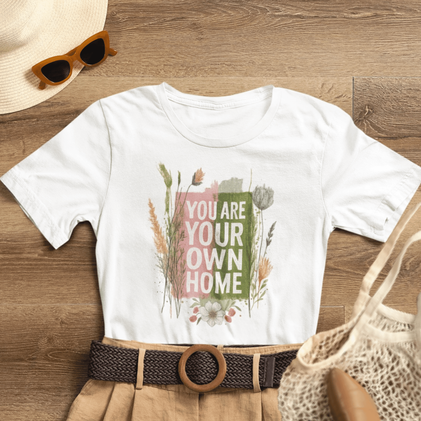 Botanical affirmation T-shirt by Printify featuring nature-inspired self-love quote, casual unisex design, and plant-themed graphics.