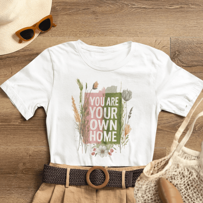 Botanical affirmation T-shirt by Printify featuring nature-inspired self-love quote, casual unisex design, and plant-themed graphics.