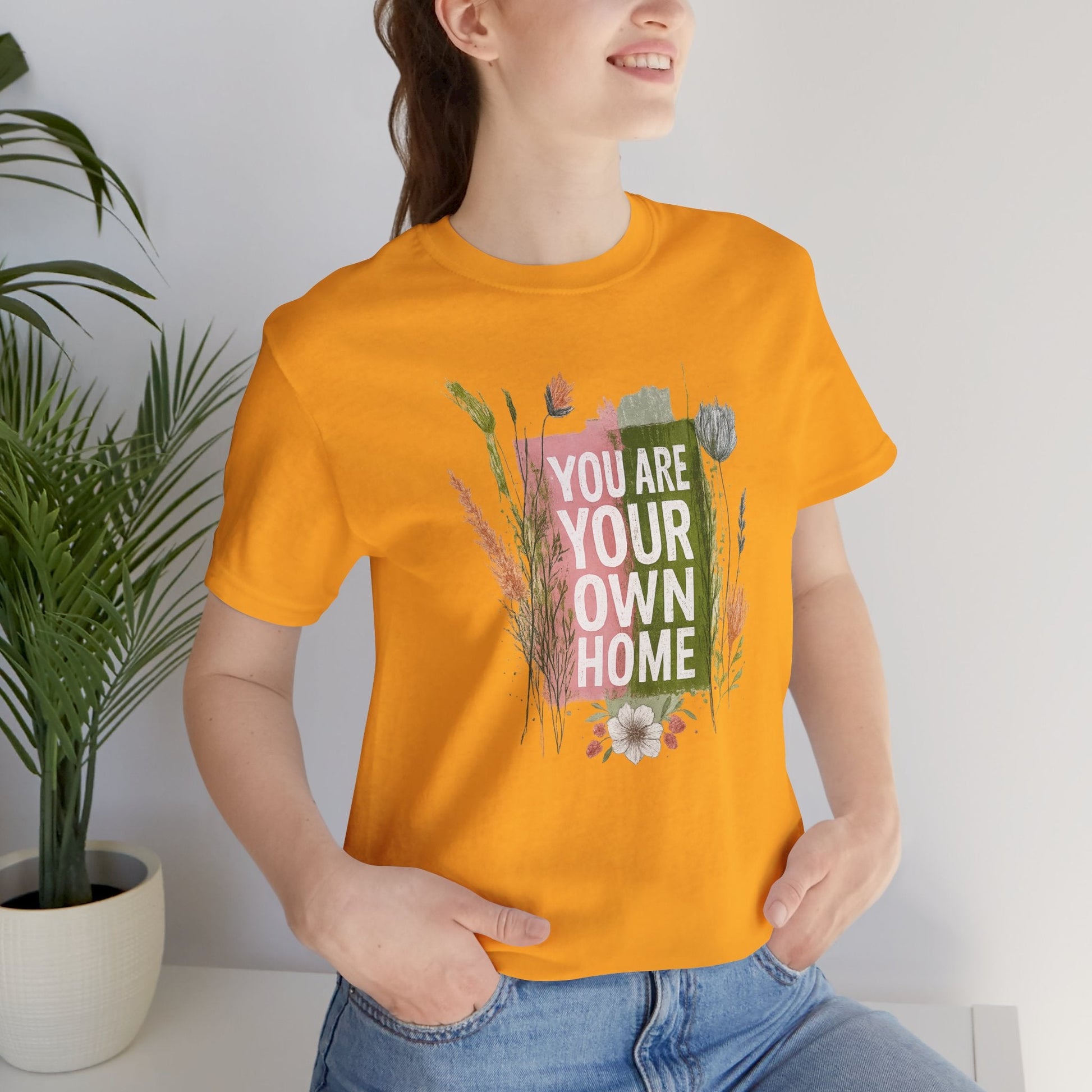 Botanical affirmation T-shirt by Printify featuring nature-inspired self-love message on a comfortable casual tee.