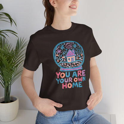 You Are Your Own Home Shirt – Snow Globe Pastel Cottage Tee, Cozy Whimsical Doodle Design, Self - Spirit Stitch