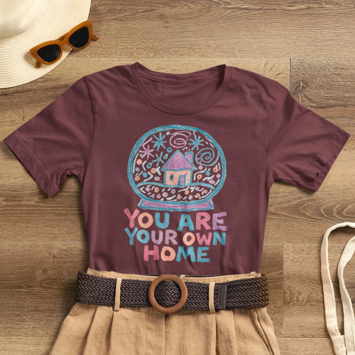You Are Your Own Home Shirt – Snow Globe Pastel Cottage Tee, Cozy Whimsical Doodle Design, Self - Spirit Stitch