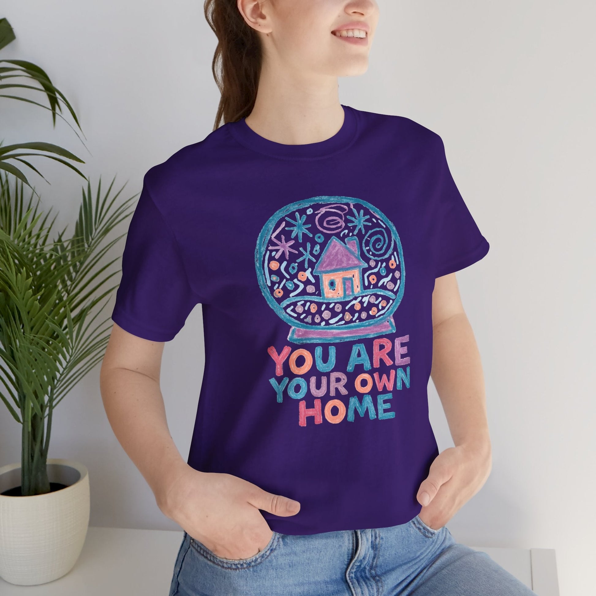 You Are Your Own Home Shirt – Snow Globe Pastel Cottage Tee, Cozy Whimsical Doodle Design, Self - Spirit Stitch