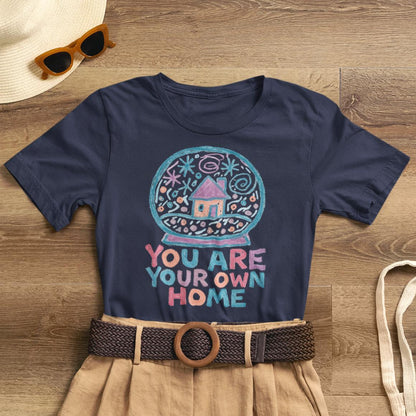 You Are Your Own Home Shirt – Snow Globe Pastel Cottage Tee, Cozy Whimsical Doodle Design, Self - Spirit Stitch