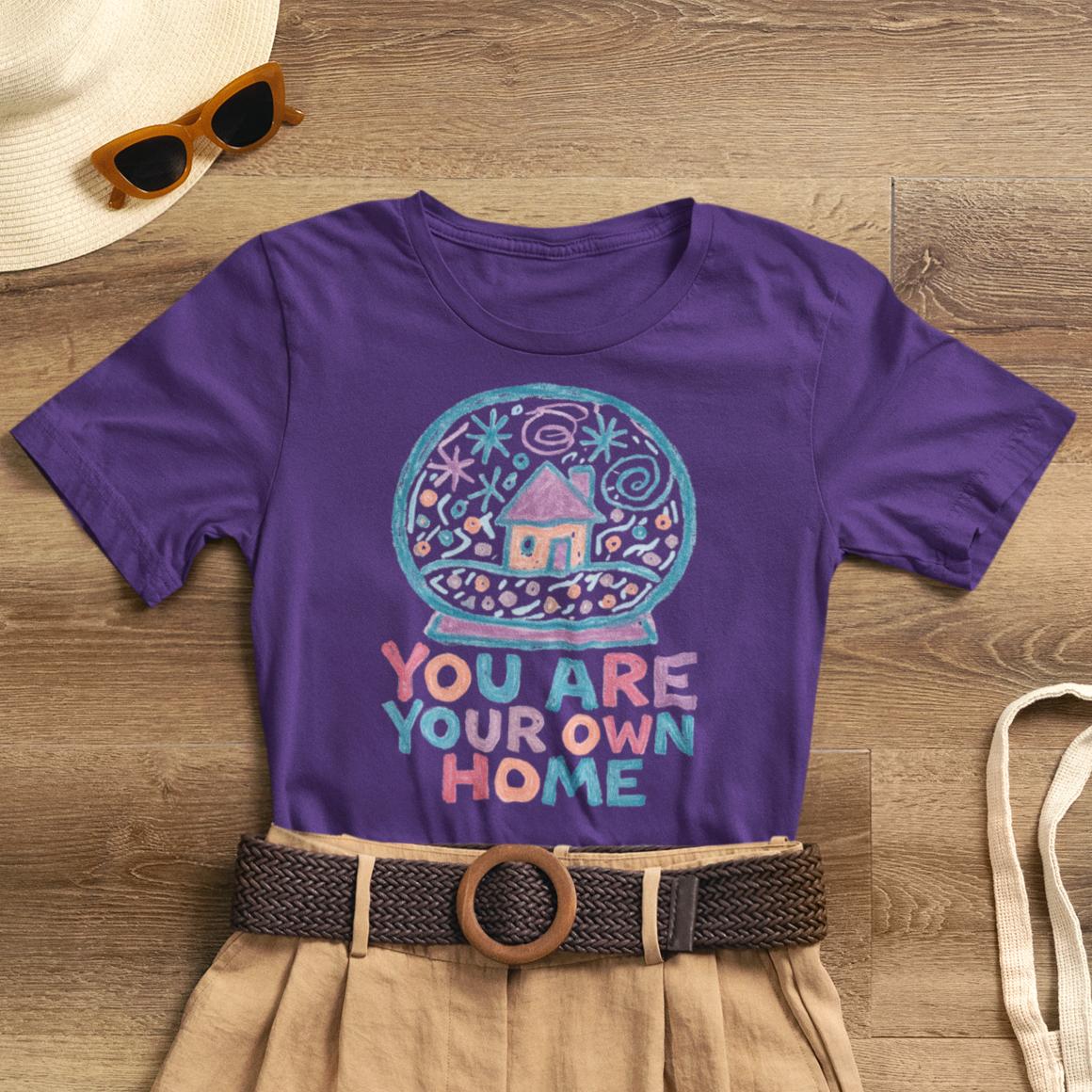 You Are Your Own Home Shirt – Snow Globe Pastel Cottage Tee, Cozy Whimsical Doodle Design, Self - Spirit Stitch