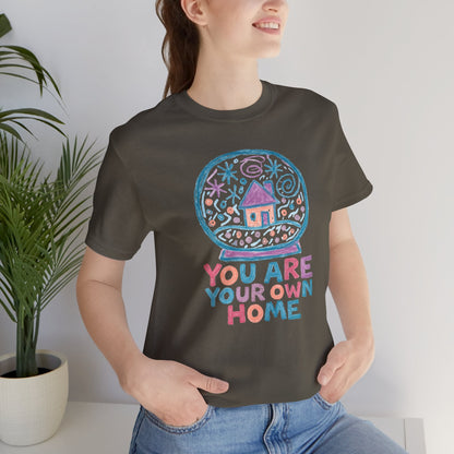You Are Your Own Home Shirt – Snow Globe Pastel Cottage Tee, Cozy Whimsical Doodle Design, Self - Spirit Stitch