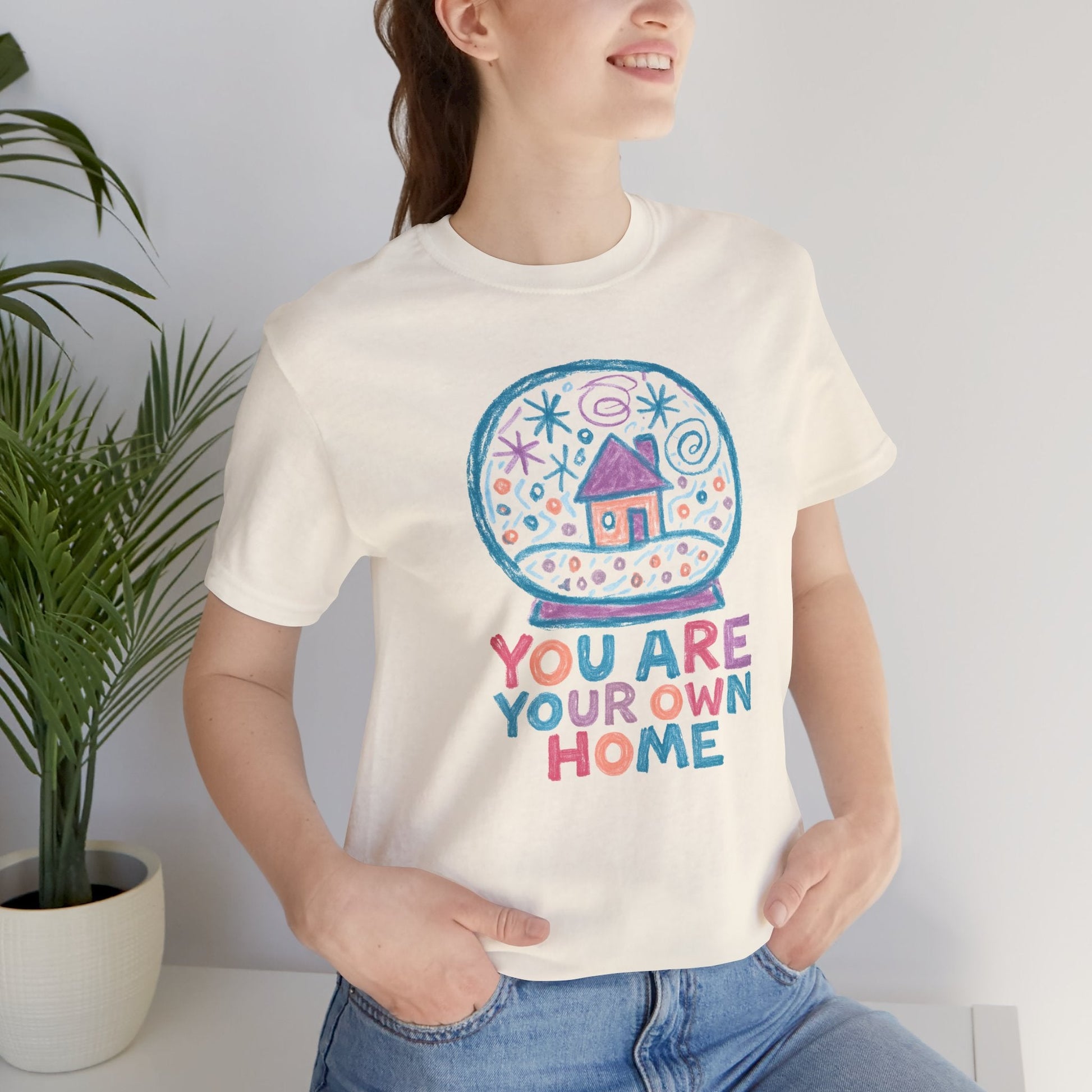 You Are Your Own Home Shirt – Snow Globe Pastel Cottage Tee, Cozy Whimsical Doodle Design, Self - Spirit Stitch