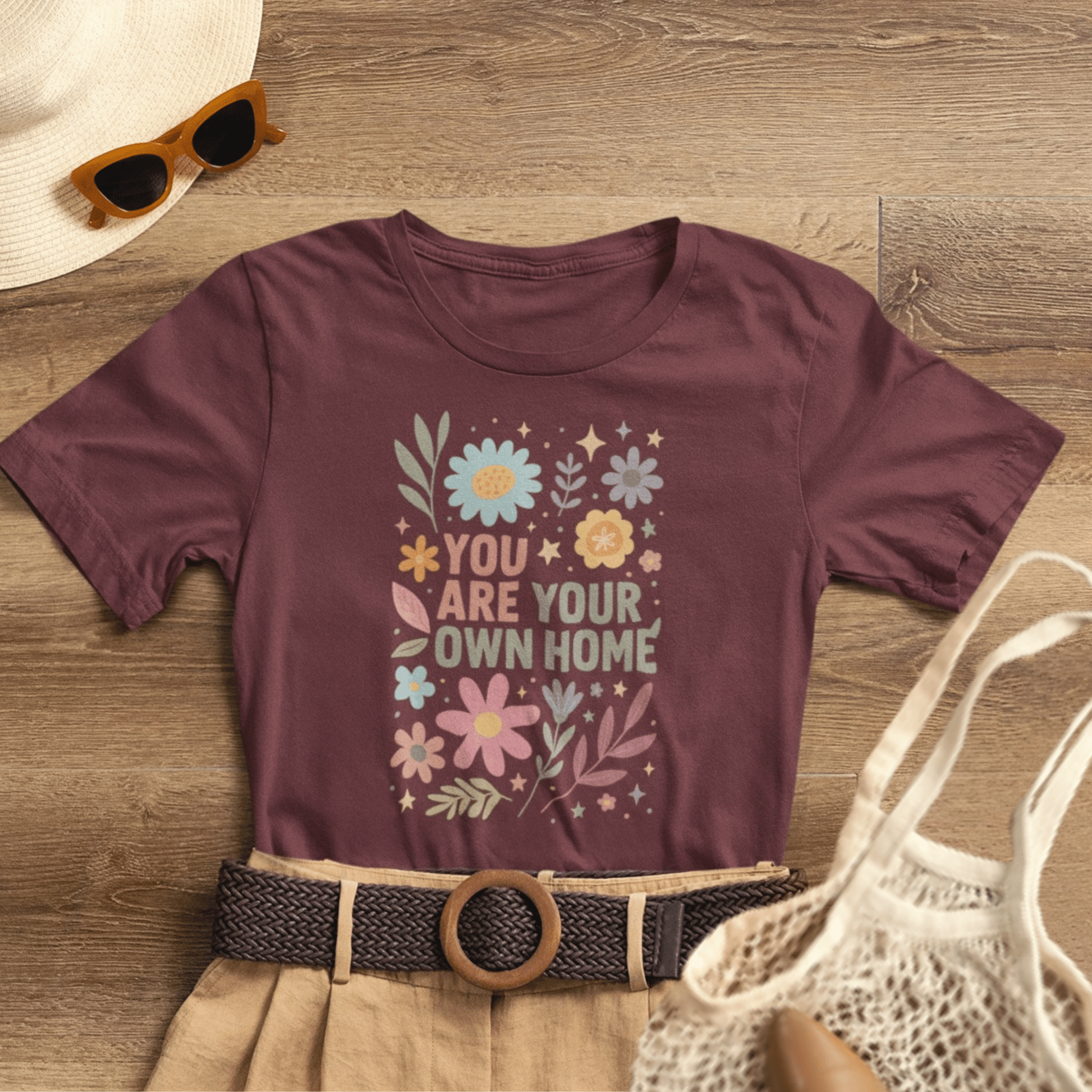 Self-love floral graphic T-shirt by Printify featuring empowering message, perfect for mindful living and self-empowerment.