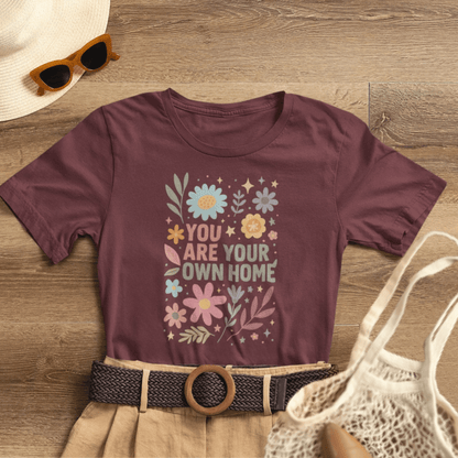 Self-love floral graphic T-shirt by Printify featuring empowering message, perfect for mindful living and self-empowerment.